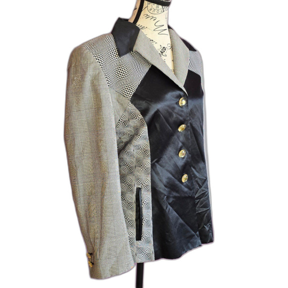 Escada vintage 90s wool silk art mixed patterns career blazer Germany. Medium - Picture 3 of 11